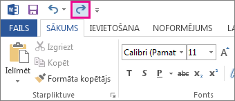 Komanda Atcelt atsaukšanu ātrās piekļuves rīkjoslā