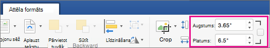 Cilne Attēla formatēšana ar iezīmētiem lodziņiem Augstums un Platums.