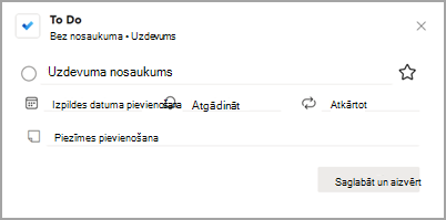 Ekrānuzņēmums, kurā redzams uznirstošais dialoglodziņš Uzdevums.