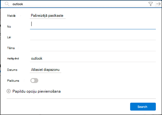 Filtra izvēlne meklēšanai.