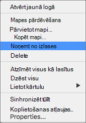 Kontekstizvēlnes opcija Noņemt no izlases