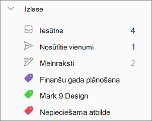 Izlases kategorijas jaunajā programmā Outlook darbam ar Windows