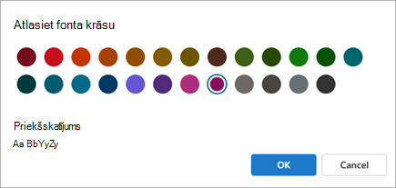 Nosacījumformatēšanas iestatījuma fonta krāsas atlasīšanas ekrānuzņēmums