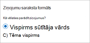 Jauns Outlook ziņojumu saraksta formāts
