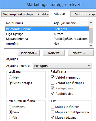 Atļauju iestatīšana publiskai mapei