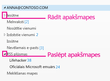 Rādīt un paslēpt apakšmapes