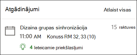 Atgādinājuma piemērs Outlook darbam tīmeklī.