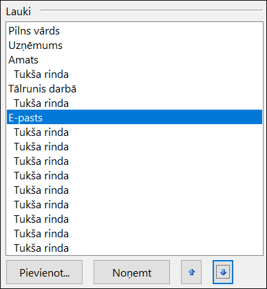 Elektroniskajā vizītkartē var pārvietot laukus.