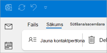 Jaunas kontaktpersonas ekrānuzņēmums Outlook klasiskās versijas lentē