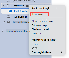 Parāda mapes atlasīšanu programmā Outlook