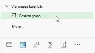 Ekrānuzņēmums, kurā redzami visu grupu kalendāri navigācijas rūtī