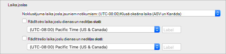 Parāda otro un trešo laika joslu sadaļā Calendar preferences