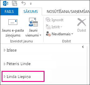 Koplietojamā mape tiek rādīta programmas Outlook 2013 mapju sarakstā