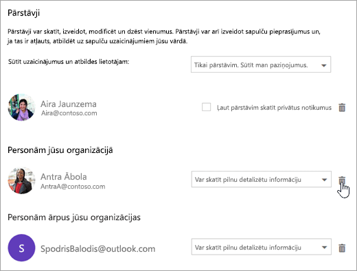 Ekrānuzņēmums ar kalendāra koplietošanas dialoglodziņu.