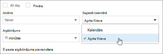Ekrānuzņēmums ar izvēlni Saglabāt kalendārā.