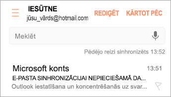 Atveriet e-pasta ziņojumu, kurā rakstīts, ka nepieciešama darbība