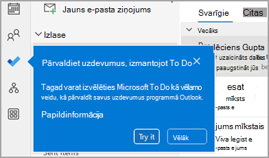 Ekrānuzņēmums, kurā redzams zils mācību izsaukuma lodziņš.