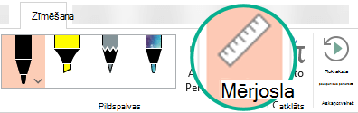 Mērjoslas šablons ir PowerPoint 2016 lentes cilnē Zīmēšana.