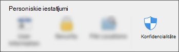 Konfidencialitātes ikona sadaļā lietojumprogrammas preferences.