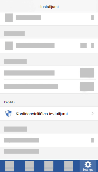 Ekrānuzņēmums, kurā redzama opcija Konfidencialitātes iestatījumi operētājsistēmā iOS