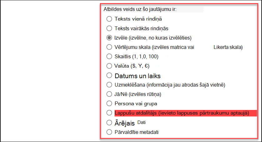 Ekrānuzņēmums ar atbildes tipu