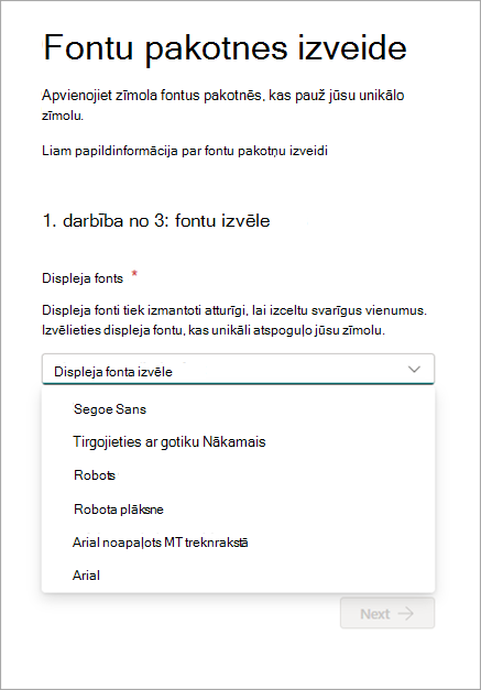 Ekrānuzņēmums ar fontu pakotnes izveidi
