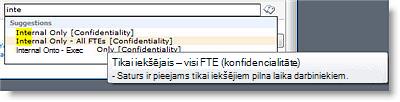 Skaidrojošais teksts lietotājiem palīdz atlasīt pareizo terminu.