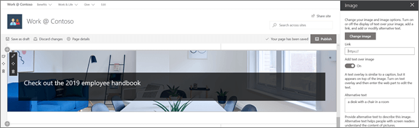 Attēla tīmekļa daļas ievades paraugs mūsdienīgai centrmezgla vietnei pakalpojumā SharePoint Online