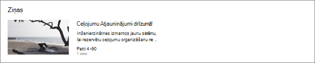SharePoint vietnes jaunumu tīmekļa daļas, kur filtrētas ziņas, ekrāns