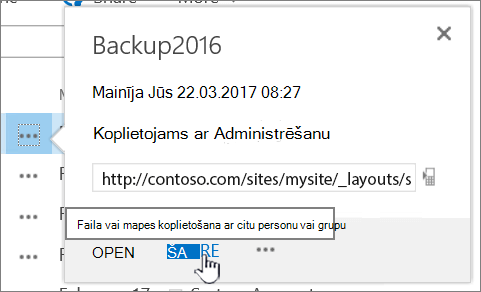 Noklikšķināšana uz faila vienuma Kopīgot