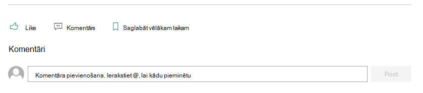 SharePoint lapas komentāru sadaļā lasītāji var sniegt atsauksmes autoram.