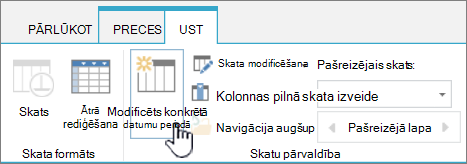 SharePoint bibliotēkas poga Izveidot skatu lentē.