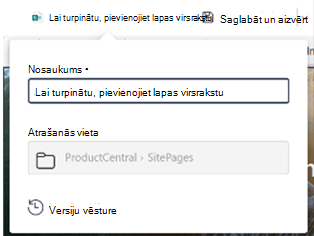 Virsraksta lodziņš komandjoslā