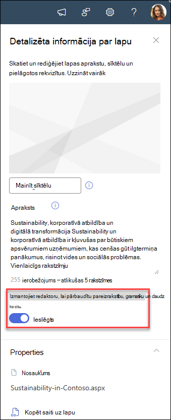 Ekrānuzņēmums ar ieslēgtu vai izslēgtu pogu Rediģēt