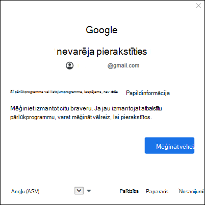 Google konta pievienošana klasiskajai Outlook kļūdai