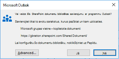 Savienojuma izveide ar SharePoint dokumentu bibliotēku