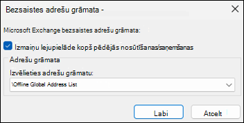 Adrešu grāmatas lejupielādes opcija programmā Outlook