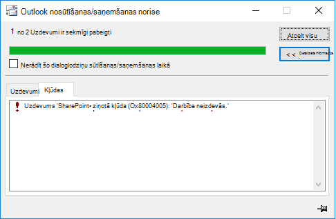 Kļūda, veidojot savienojumu ar SharePoint dokumentu bibliotēku