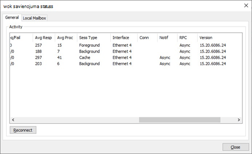 Outlook savienojuma statuss