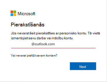 Outlook pierakstīšanās kļūdas ekrānuzņēmums