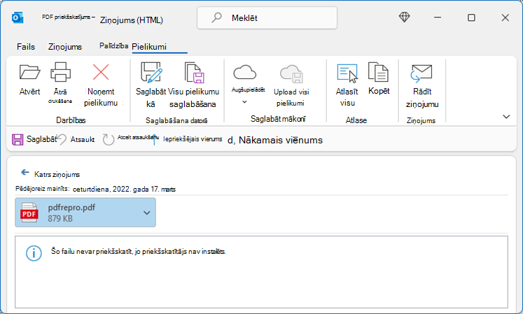 Kļūda PDF failā, mēģinot to parādīt no Outlook