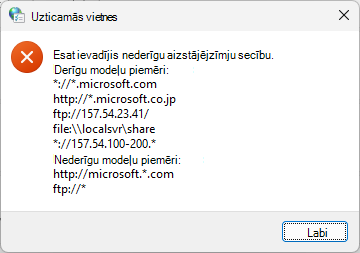 Uzticamo vietņu aizstājējzīmes
