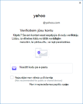 Yahoo Outlook iestatīšanas ekrāns trešais — konta pārbaude
