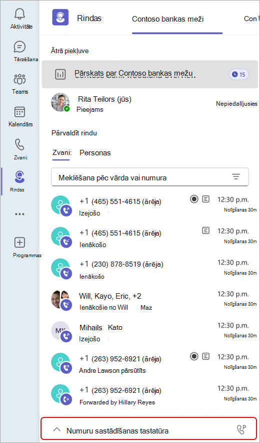 Ekrānuzņēmums, kurā redzams, kur atrast numuru sastādīšanas tastatūru