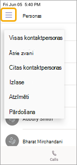 Zvanu grupu izvēlne