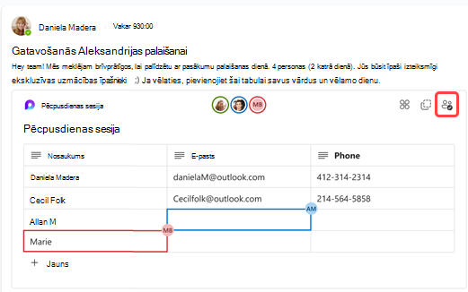 Ekrānuzņēmums, kurā redzamas vairākas personas, kas vienlaikus strādā Loop komponentā