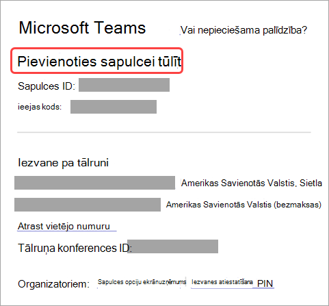 Ekrānuzņēmums, kurā parādīts, kā pievienoties sapulcei no uzaicinājuma.