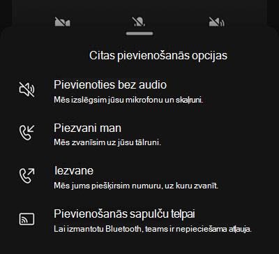 Atlasiet audio avotu mobilās sapulces ekrānā pirms pievienošanās.