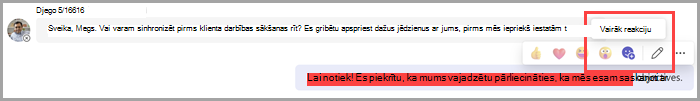 Atlasiet citas reakcijas, lai pievienotu emocijzīmi noklusējuma reakcijām.
