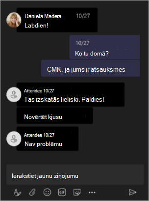 Ekrānuzņēmums, kurā redzams rīkotāja skats, kad Teams sapulcē vai tīmekļseminārā ir paslēpti vārdi.
